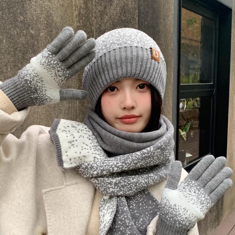 Women's Winter Knit Hat, Scarf & Gloves Set - Korean Style Warm Wool Ensemble