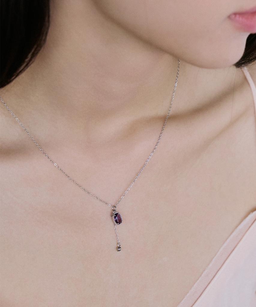 Merrymotive Violet Oval With Drop Ball Chain Necklace
