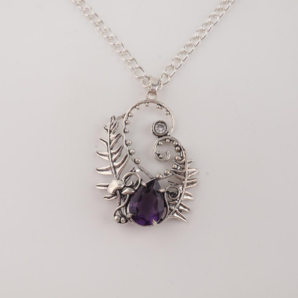 Natural Amethyst Gemstone Silver Unique Pendant 1.8" 925 Sterling Silver Jewelry For Anniversary Gift CP-42-17