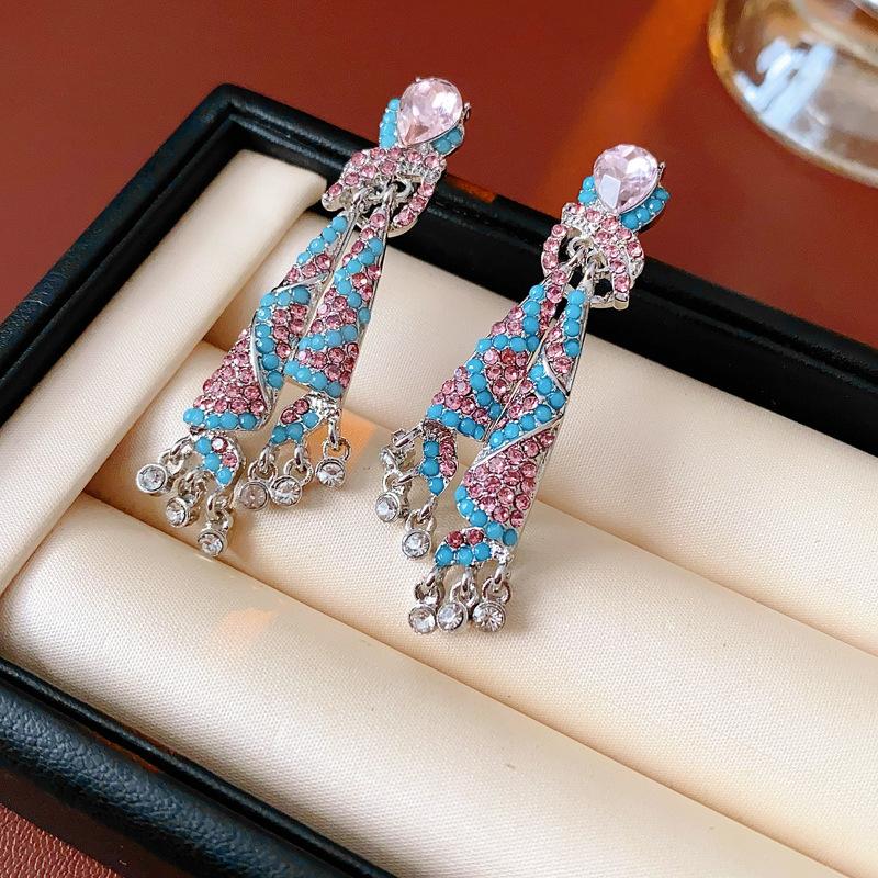 Zircon Butterfly Water Drop Heavy Industry Earrings Retro Court Style Stud Earrings Fashion Versatile Earrings