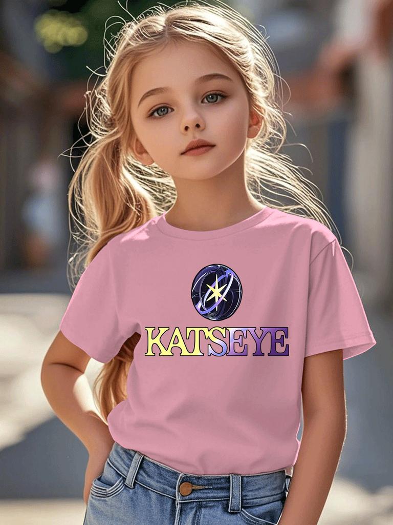 KATSEYE logo printed T-shirt for summer casual short sleeved top suitable for daily wear by boys and girls