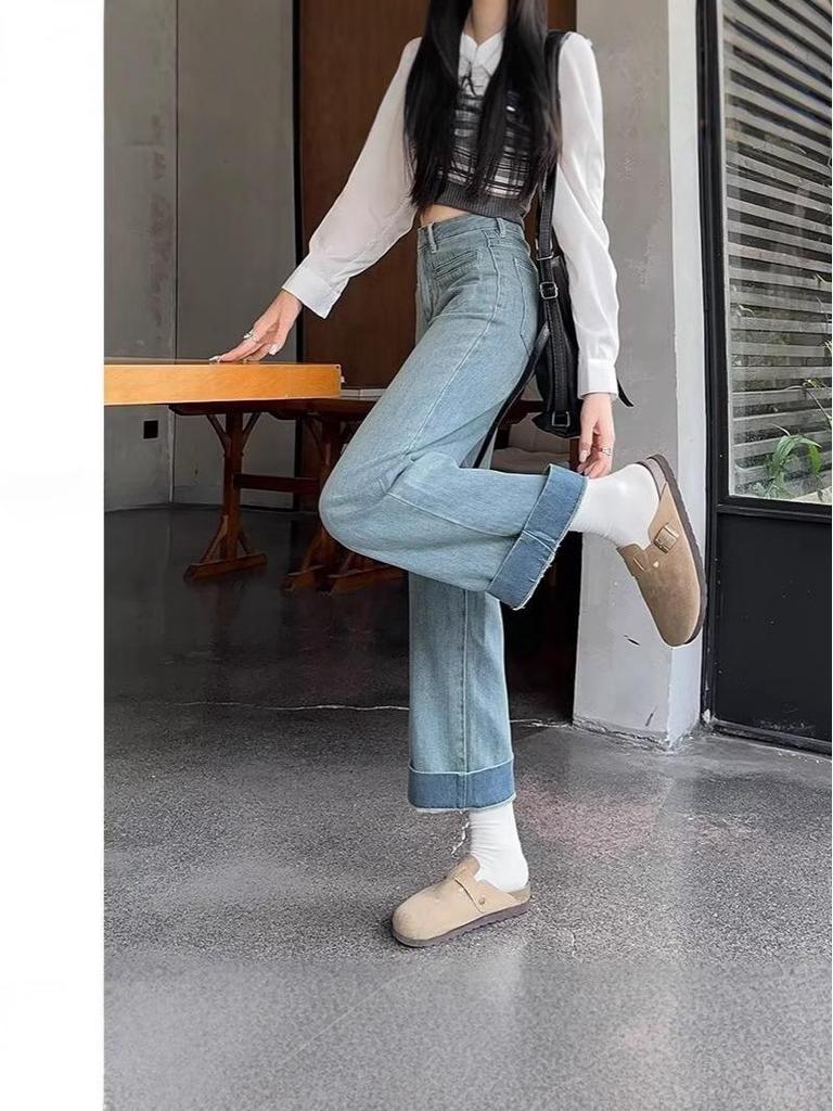 Women's High-Waisted Retro Straight-Leg Jeans - Spring & Autumn 2024 Collection