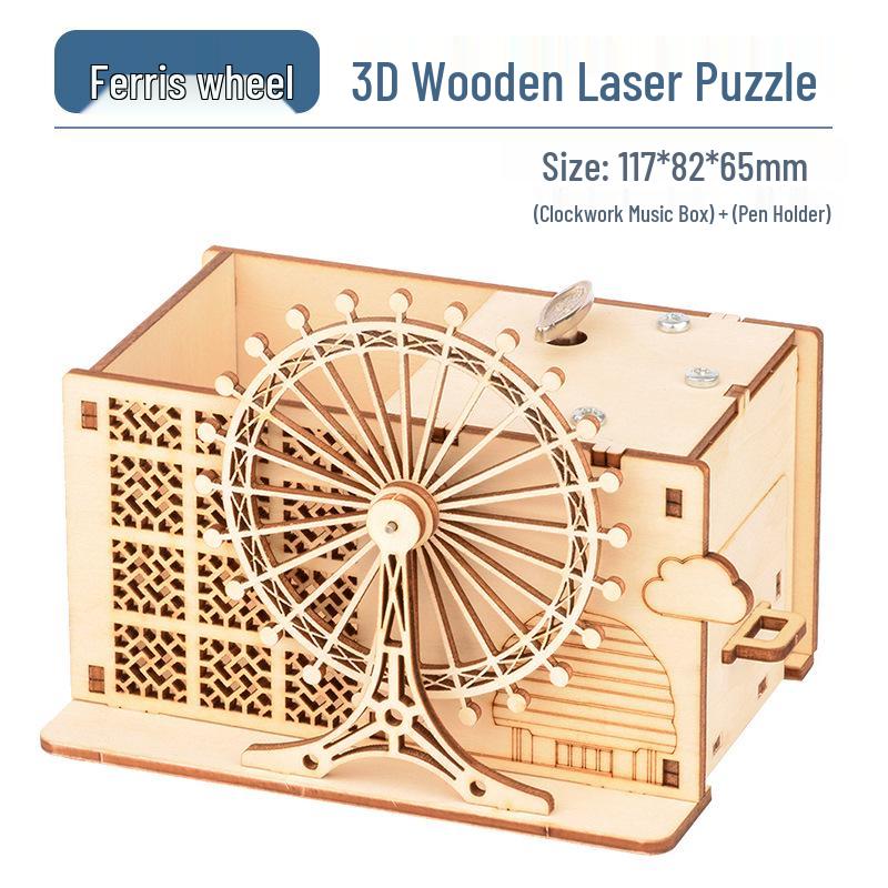Children's Wooden Ferris Wheel Music Box Puzzle – DIY Carousel and Piano Assembly Toy