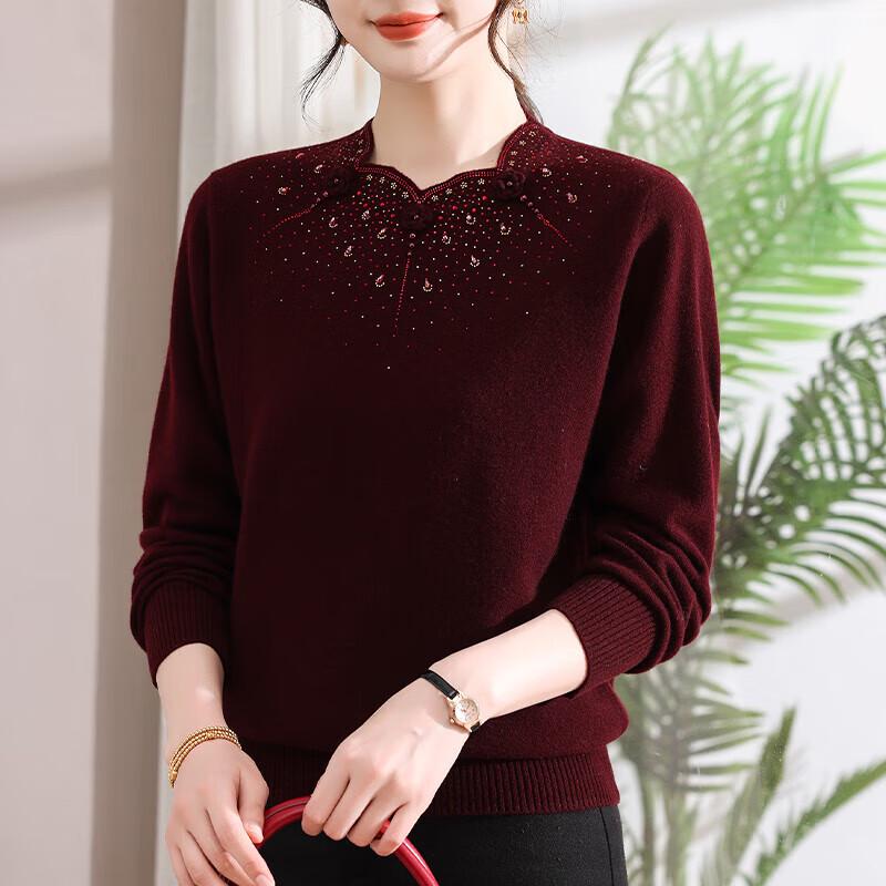 

XUEXI Women s 100% Wool Red Base Layer Sweater 2XL