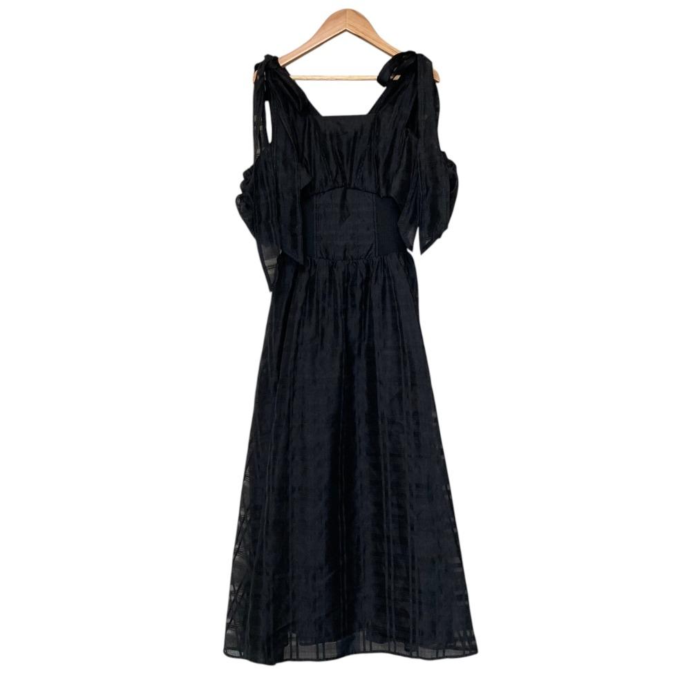 [Used] Good Condition 24SS SNIDEL Ribbon Shoulder Waist Rib Dress SWFO242061 Size 0 Black Women s Luxs Brand Used Clothing Luxe