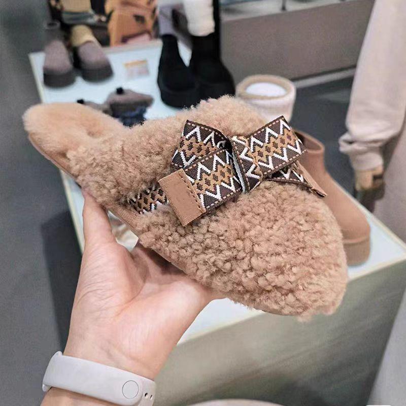 

Женские тапочки из овечьей шерсти и хлопка с мехом - Осенне-зимняя мода, ленивые мюли с закрытым носком, полутапочки 38 темно-коричневого