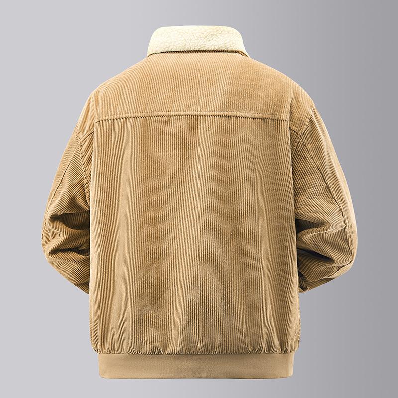 Lapel Corduroy Jacket Winter New Style Middle-aged Men Plus Velvet Thickened Sheep