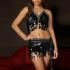 2 Pieces, Bra With Sequined Tassels, Fringed Top, Belly Dance Skirt, Carnival, Club, Costumes