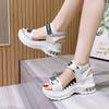 Slope heel platform sandals women's 2025 summer new one-word Velcro waterproof table fashionable versatile beach women's sandals