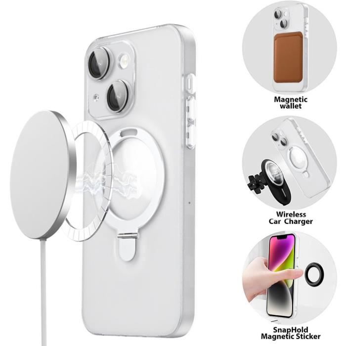 Coque pour iphone 15 protection translucide antichoc avec support magnétique rotatif et protection caméra