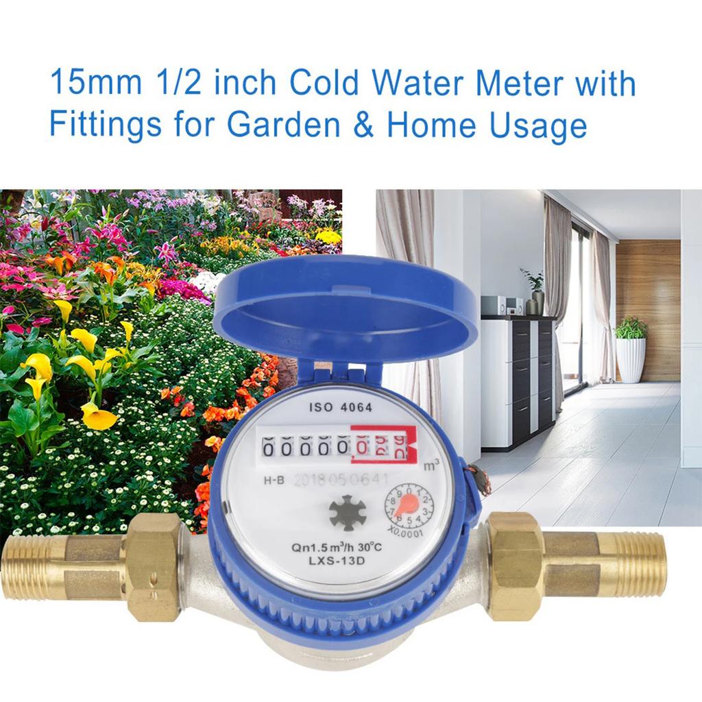 15mm 1/2 Inch Cold Water Meter with Fittings for Garden & Home Usage 15mm Cold Water Meter Home Water Meter Cold Water Meter