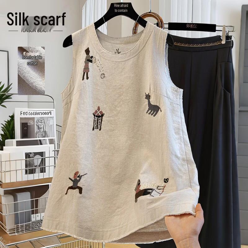 Women s Embroidered Sleeveless Cotton Blouse M