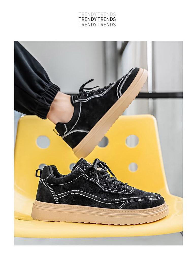 2025 Men's Trendy Casual Leather Sneakers - Breathable, Thick-Soled, Versatile Skate Shoes