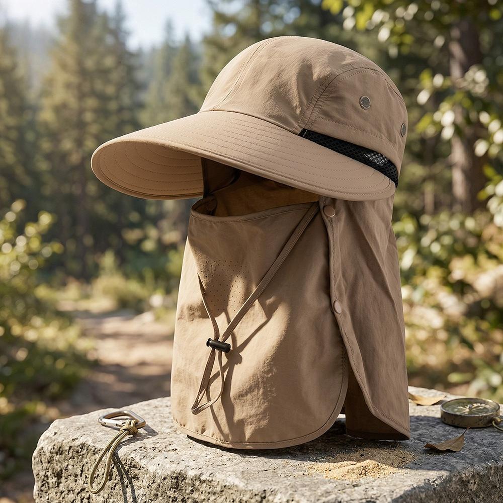Unisex UPF50+ UV-Schutz Sonnenhut Abnehmbarer Vollgesichts-Nackenschutz Breiter Rand Atmungsaktives Netz Outdoor Angel-Wanderhut