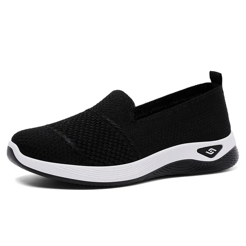 2025 Breathable Wedge Heel Loafers Women Spring Summer Slip On Knitted Sports Shoes Woman Anti Slip Soft Sole Walking Shoes Lady