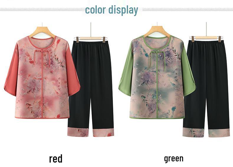 Summer 2026 New Chinese Style Outfit: Two-Piece Shirt and Trousers Set for Middle-aged and Elderly Women