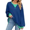 Autumn Winter Pullovers & Long Sleeves Women Contrasting Color Round Neck Loose Sweatshirt Plus Size