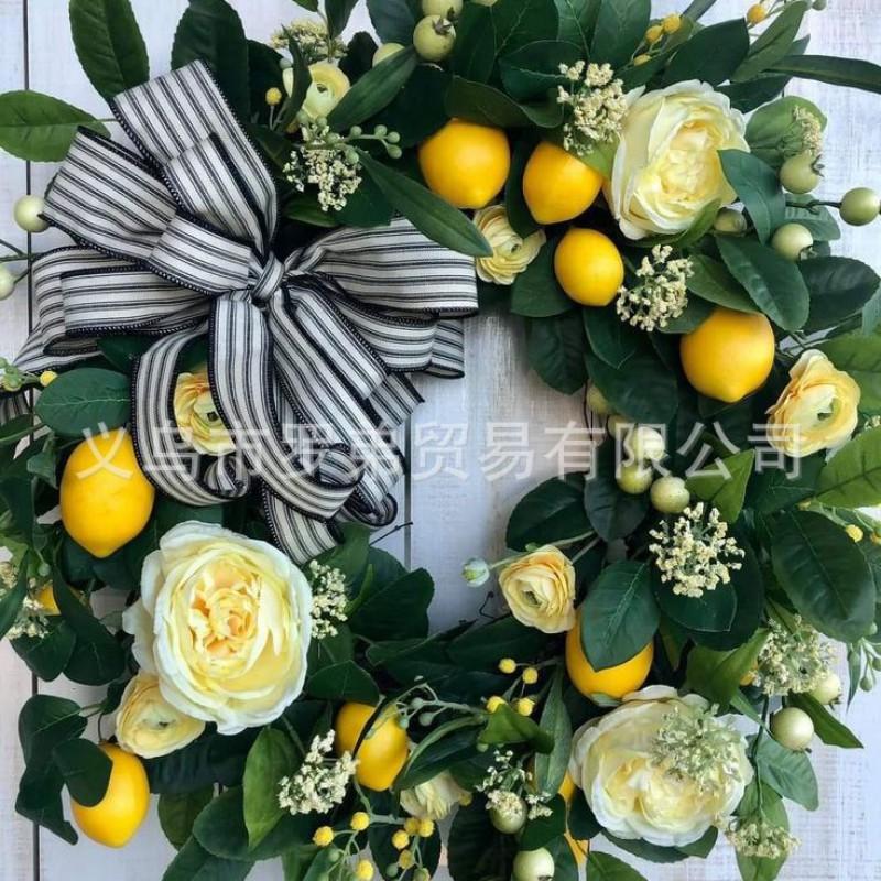 Artificial Lemon Peony Wreath Wall Hanging Decor Door Home Festival Party Decoration