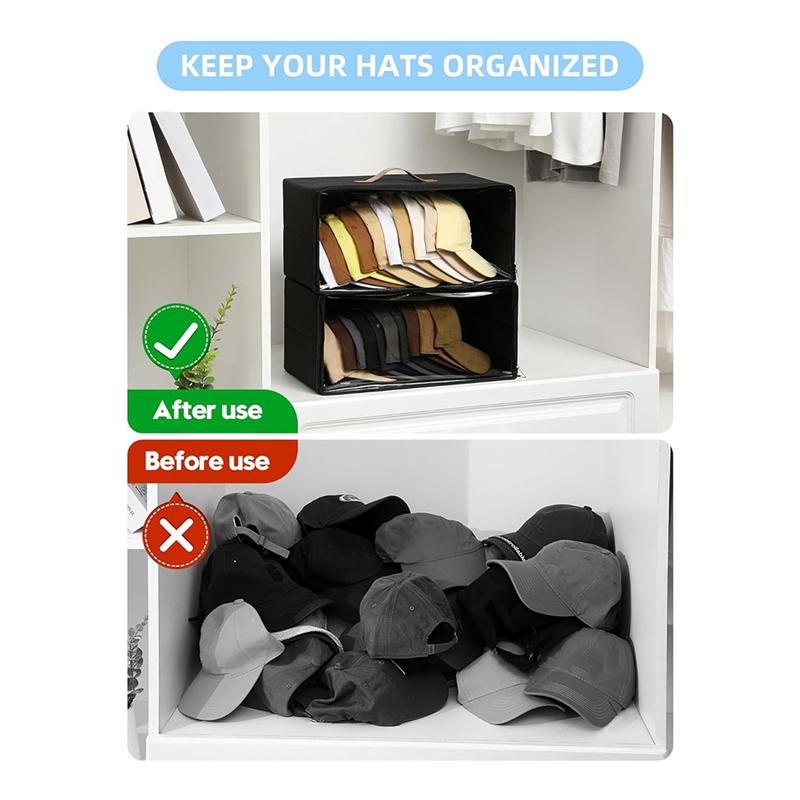 A25F-For Baseball Caps Front-Opening Hat Organizer 2 Pack, Stackable Rigid Clear Window Hat Storage Box