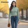 Cinemore Women's Sweater Solid Oversize Casual Pullovers Shirt Warm High Neck Basic Knitted Jumper Cashmere Bottoming Top