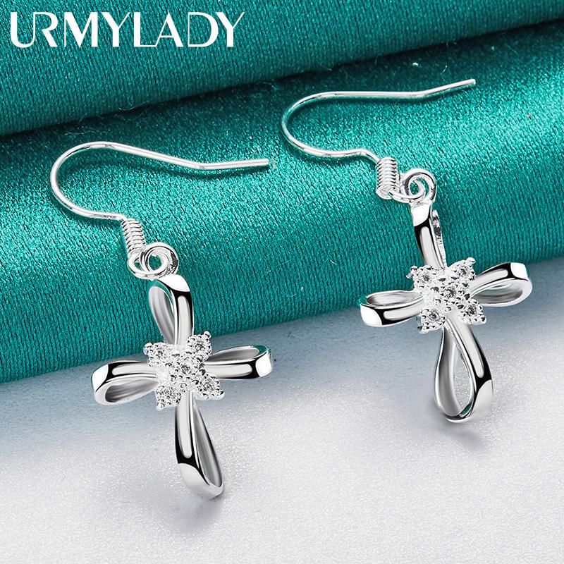 925 Sterling Silver Bowknot Zircon Earrings For Women Charm Jewelry