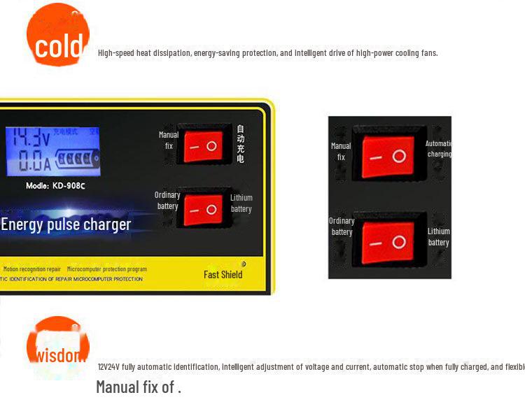 Intelligentes 12V/24V-Impulsreparatur-Autobatterieladegerät aus reinem Kupfer