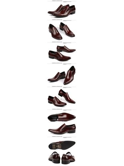 European Style Slim Fit Pointed Toe Full Grain Leather Slip-On Business Shoes