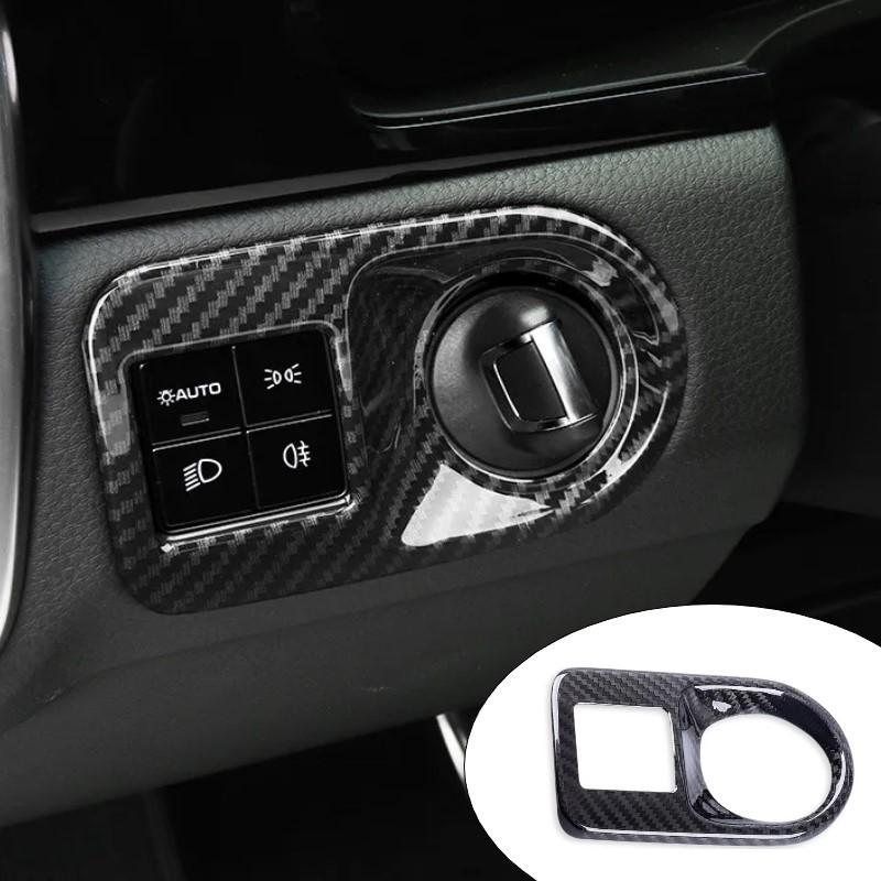Car Console Headlight Switch Button Frame Carbon Fiber Texture Trim For Porsche Cayenne 2018- Interior Sticker Accessories