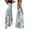 Damen Sommer Ärmelloses Kleid Lässig Vintage Blumendruck Bindedetail Rücken A-Linie Partykleid für Urlaub Strand Streetwear