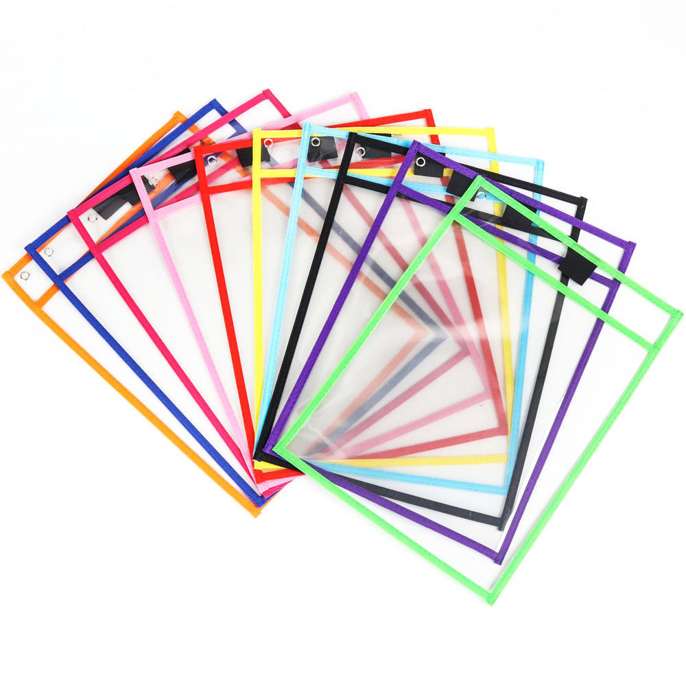 1pcs Random Reusable Dry Erasable Pockets Transparent Write and Wipe Drawing Board Shop Ticket Holder File Storage Bag