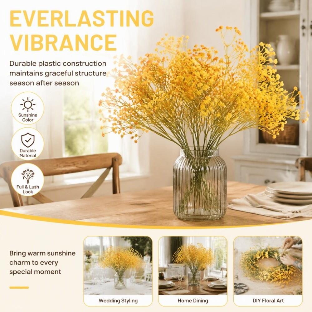 5pcs 3 Branch Artificial Gypsophila Fake Silk Petals Stretching Branches Design Artificial Flower Stems Plastic
