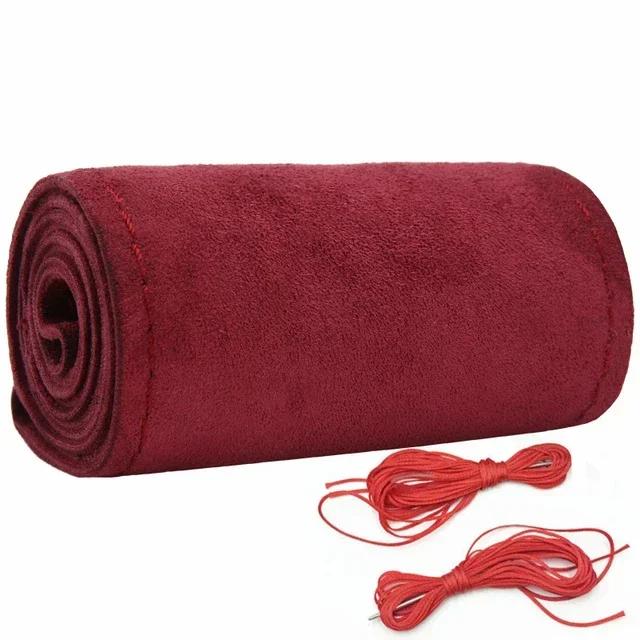 Fur Car Steering Wheel Cover Suede Steering Wheel Braid Cover Universal 38cm with Needles and Thread DIY Hand Sewing Protector бордовый