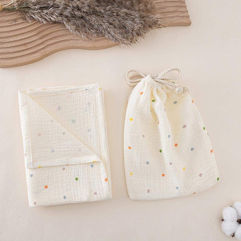 

2pcs Set Baby Swaddle Blanket and Drawstring Storage Bags Baby Bath Towel Cotton Muslin Comfort Towel Hanging Bag Bedding Item