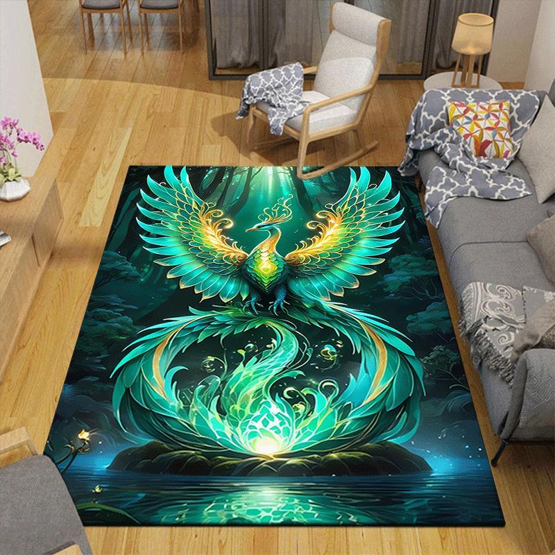 1pc Elegant Phoenix Design Area Rug - Soft, Anti-Slip, and Durable Gaming Room Decor for Bedroom