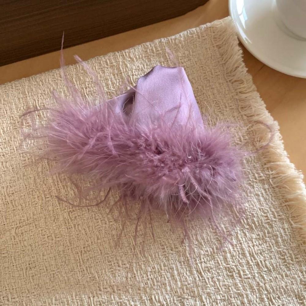 Korean Style Satin Triangle Shark Clip Plastic Women Hairgrips Fluffy Feather Hair Claw  Banquet