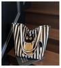 Korean Striped Cartoon Chenille Embroidery Canvas Bag - Large Capacity Cute Girl's Trendy Tote