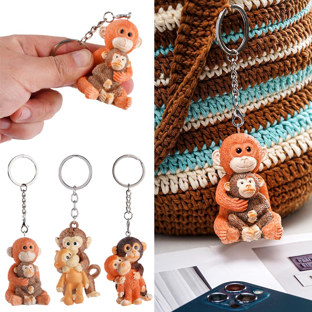 Portachiavi Scimmia Carina Punch 2D Simulazione Animale Portachiavi, Ciondolo per Borsa Zaino, Auto, Regalo