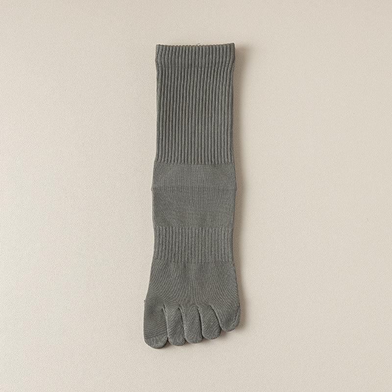Men's Seamless Split Toe Cotton Socks: Solid & Striped, Breathable, Antibacterial, Anti-Odor, Mid-Calf Casual.