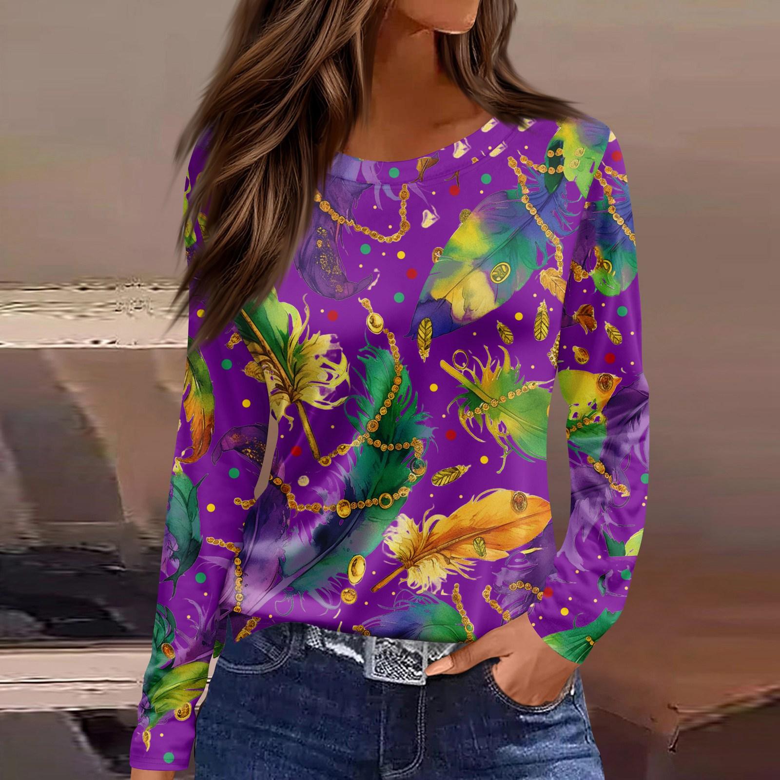 

Женская модная повседневная футболка с круглым вырезом и разрезом по низу, длинный рукав, свободный принт S