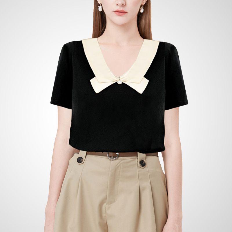 

Young-Looking 2023 Summer New Short-Sleeved Ins Printed T-shirt Black M