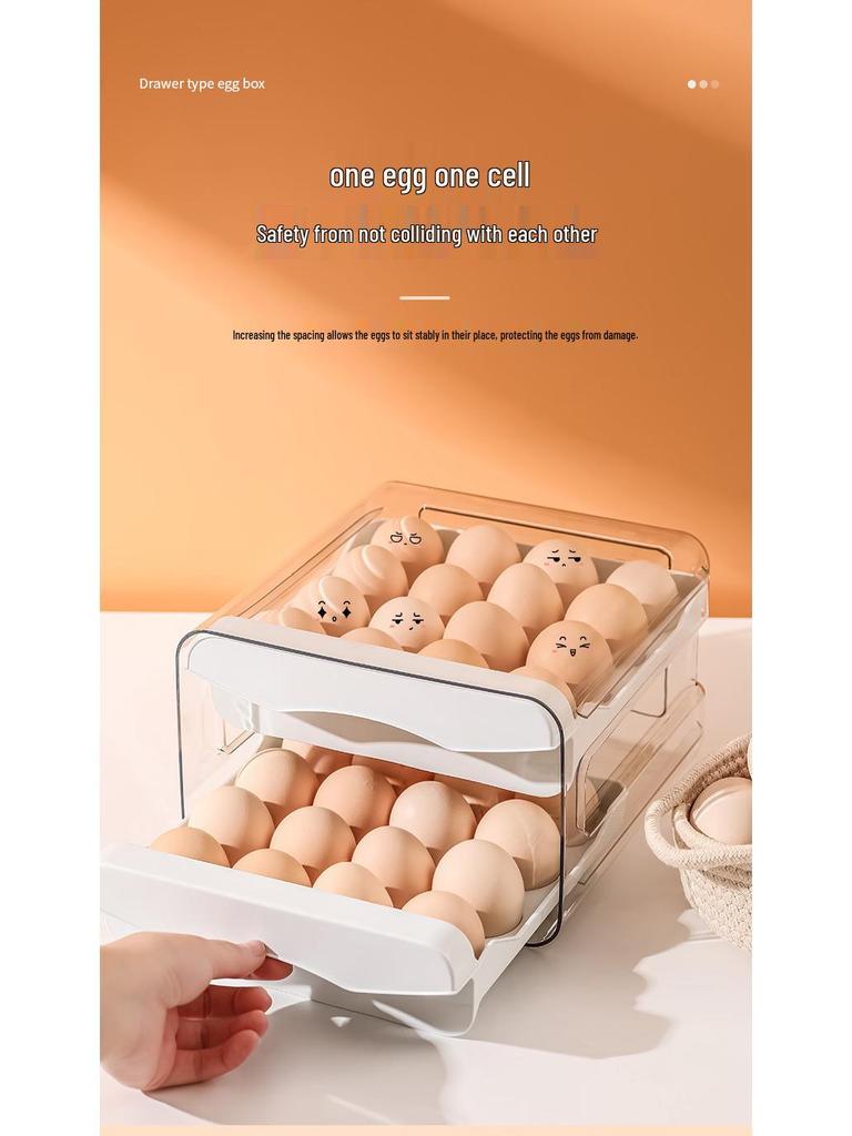 Double-Layer Drawer Egg Storage Box - 32 Grid Stackable Container