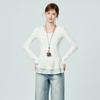 Design sense white round neck lace hem long-sleeved T-shirt winter new bottoming shirt with slim top women's clothing