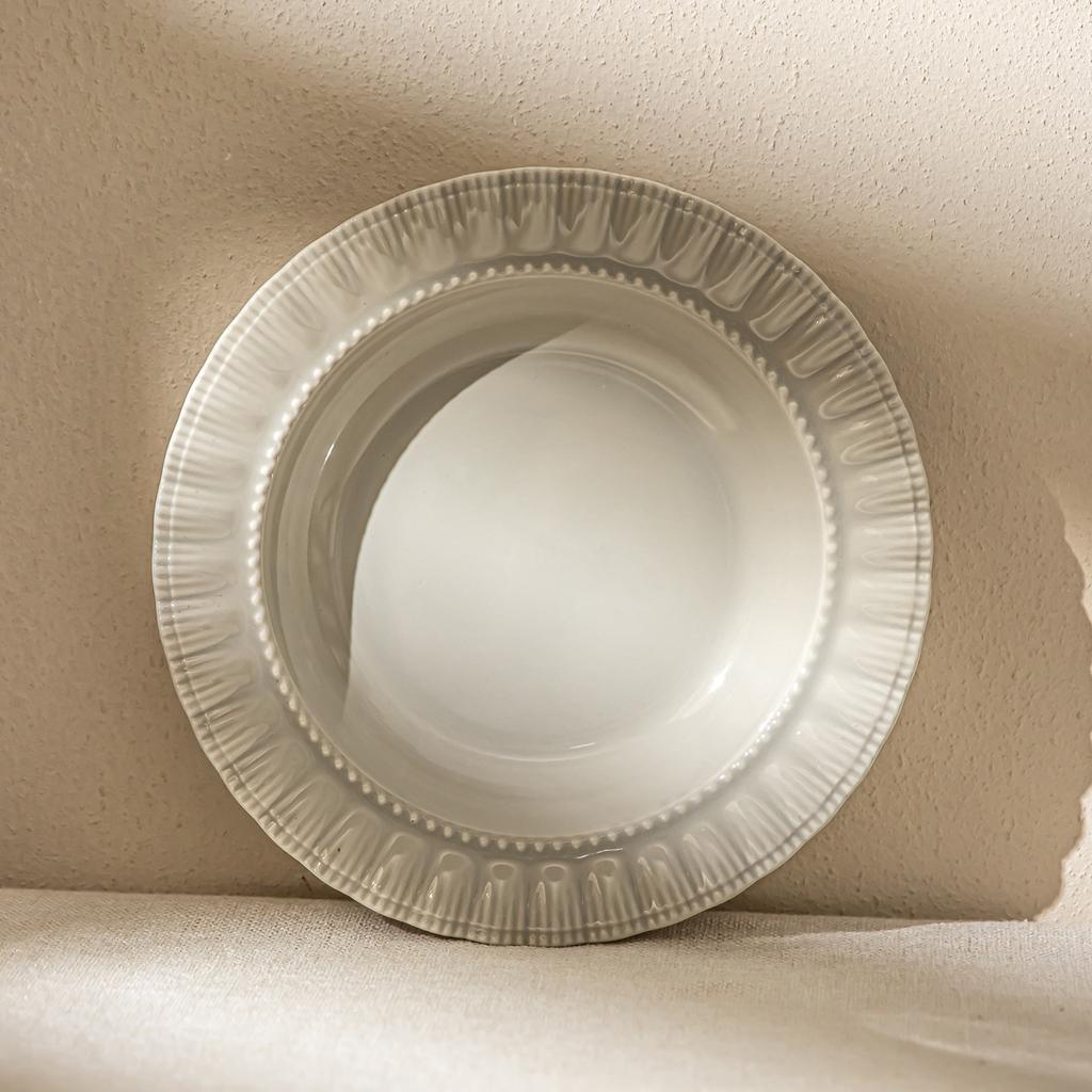 Französischer Reliefperlenrand Keramik Retro Quadratisch Rund Speiseteller Salatteller Snackteller Haushalt Weiches Geschirr