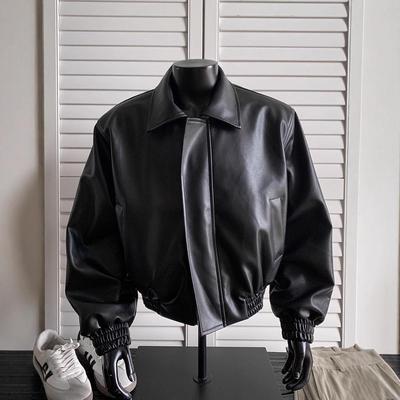 Herren Winter Trendige Schwarze Leder Motorradjacke - Retro High-End Kurzer Freizeitmantel