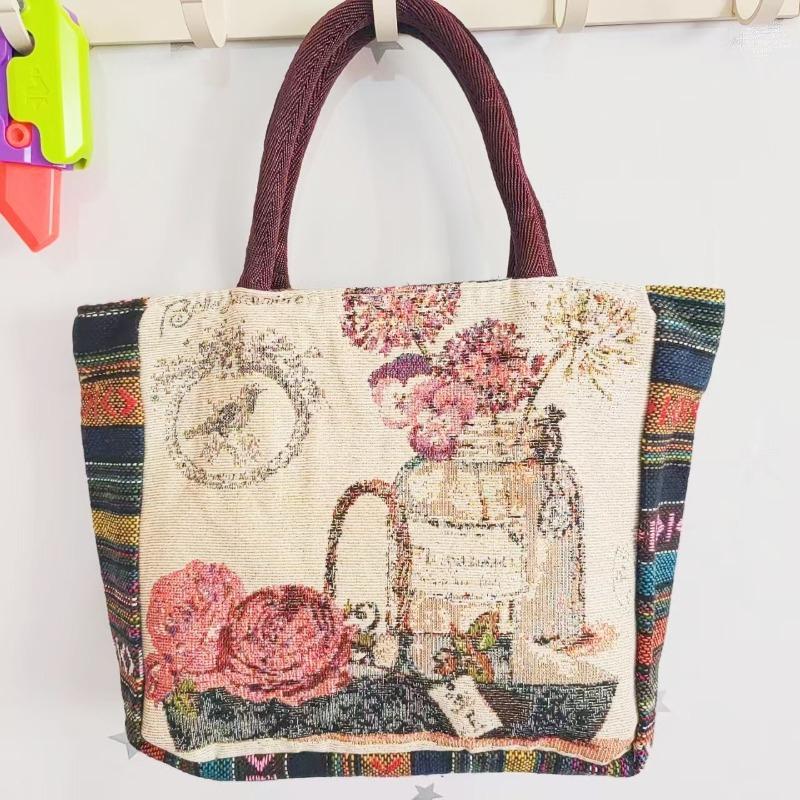 Canvas bag, women's large-capacity double-sided embroidered animal handbag, mommy bag, go shopping, handbag
