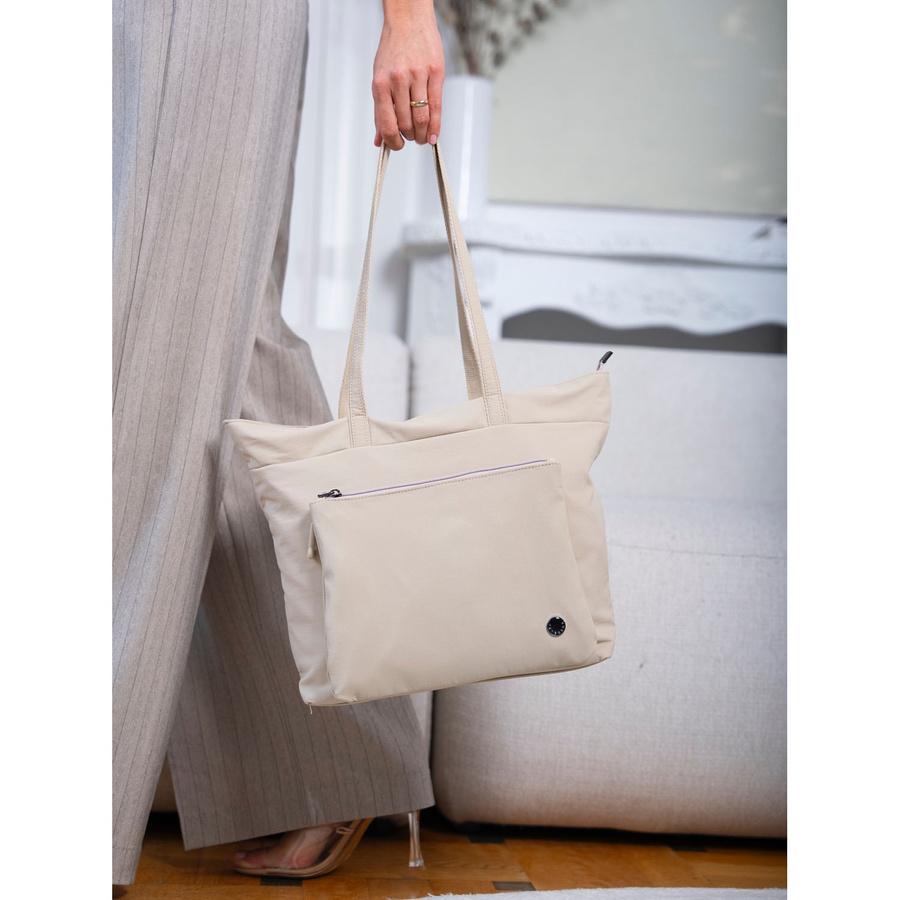 Spacious, Single-compartment Women's Shopper Bag Made of Polyester In Beige - Peterson