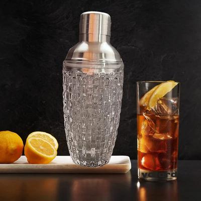 Cocktail-Shaker aus Glas, Martini- und Mocktail-Set mit auslaufsicherem Deckel aus metallischem Stahl, Glasbecher mit gewebtem Muster, Bar-Gadget für den Heimgebrauch