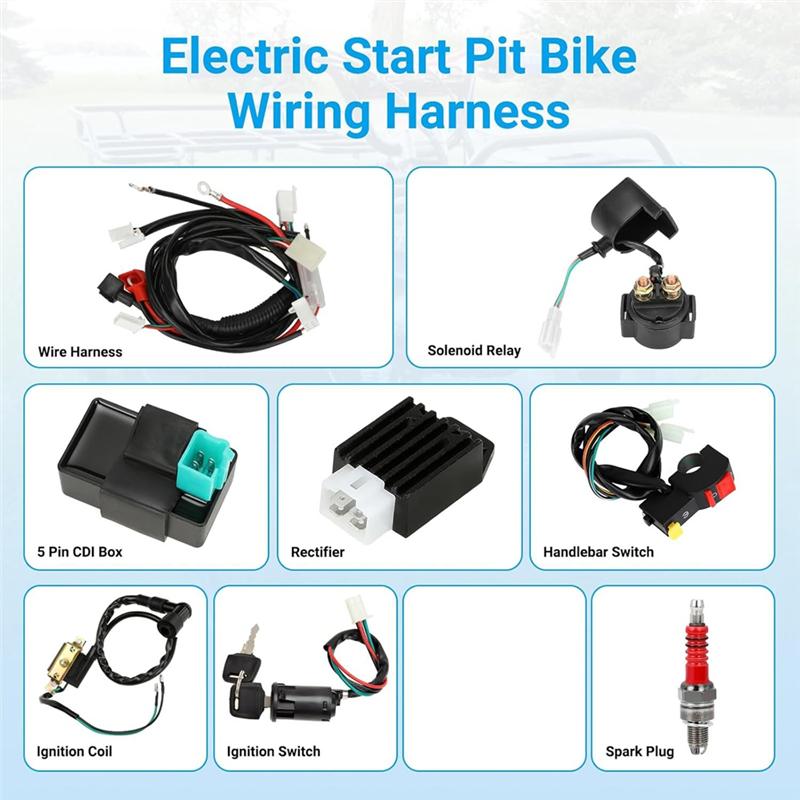 Pit Bike Wiring Harness For 4-Stroke Engine Electric Start For 50Cc 70Cc 90Cc 110Cc Taotao SSR 70 X-Pro 4 Wheelers Parts