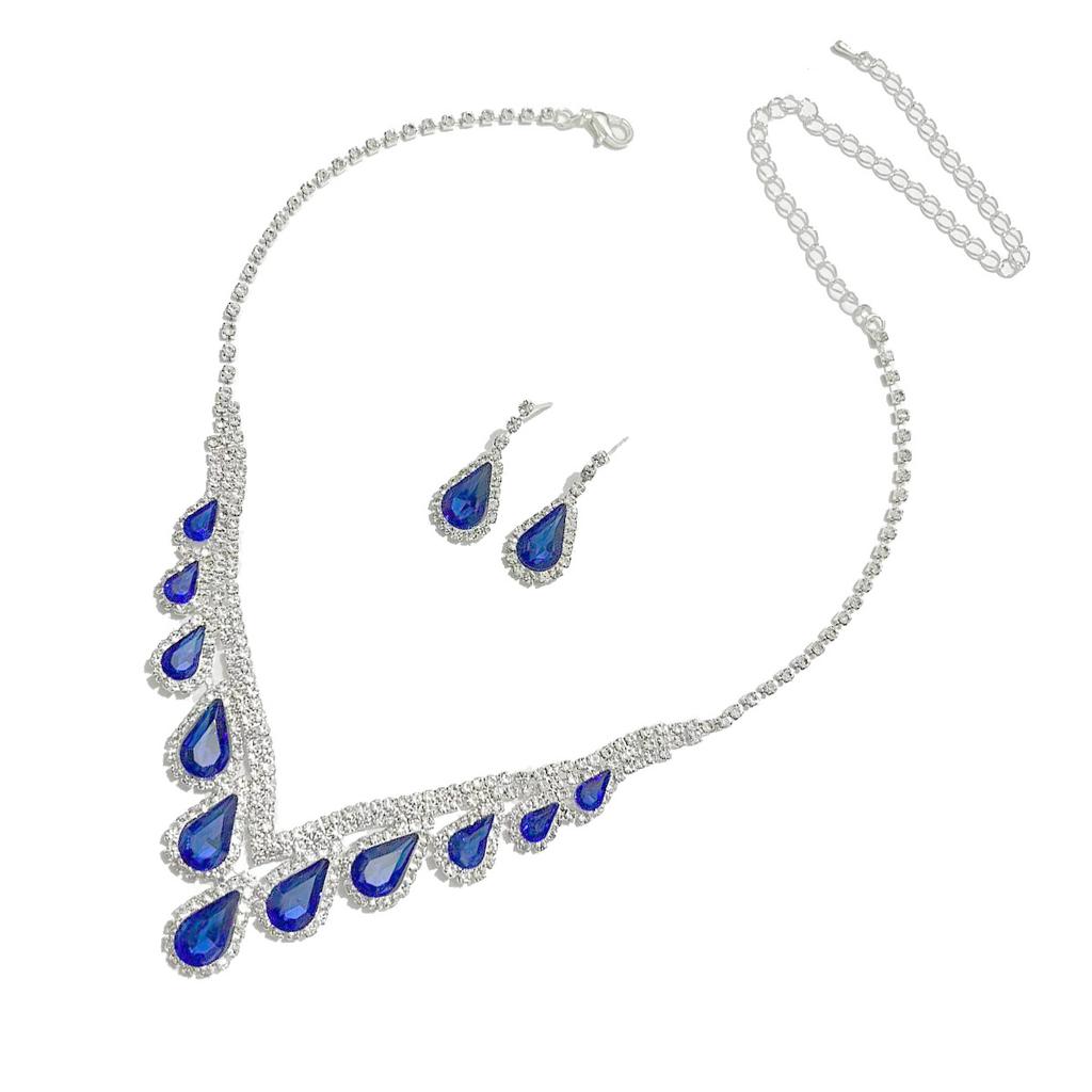 New Bridal Wedding Necklace Earrings Set Sparkling Gems Dinner Party Accessories Simple Wedding Dress Jewelry