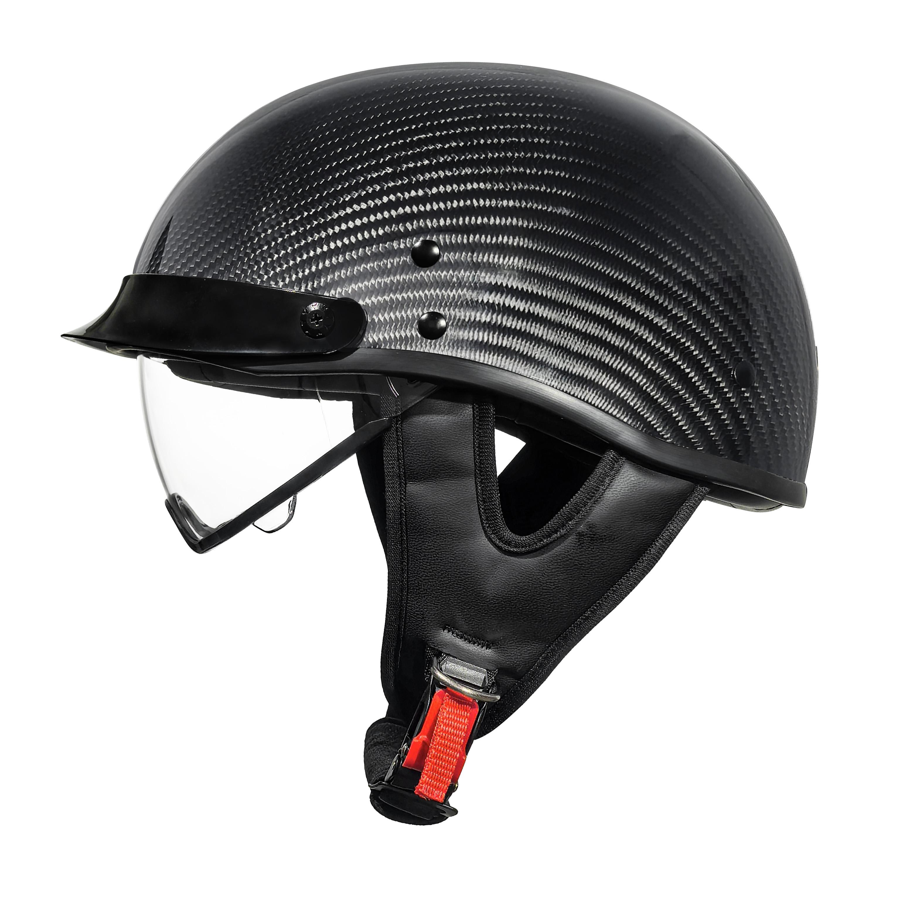 3K Carbon Fiber Vintage Motorcycle Half Helmet - Black -DOT & 3C Certified - Unisex - Factory Direct